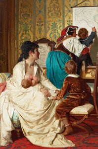""Les joies de la bonne mere"" (A jó anya örömei) Kisbabáját szoptató anya - Giuseppe Sciuti (1834-1911) festménye 1877 Magángyűjtemény