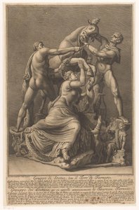 Dirce wordt aan een stier gebonden Farnese Stier Szoborcsoport, a Farnese Bull / Grouppe des Statues, qu 