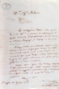 Giuseppe Verdi kézzel írt levele Bologna polgármesterének, amikor díszpolgára lett, június 20.