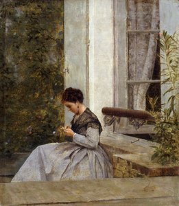 Egy nő horgol, alkotó: Giuseppe or Joseph de Nittis