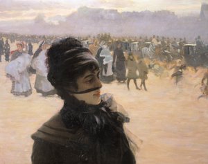 Visszatérve a Bois de Boulogne-ból, Hölgy kutyával, Giuseppe de Nittis, részlet