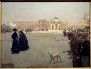 A Place du Carrousel a Tuileriák romjai 1882-ben. Táblázat Párizs látképét ábrázolja. Guiseppe Nittis (1846-1884) festménye
