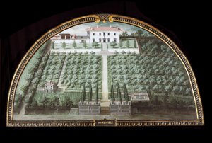 Kilátás a Villa di Marignolle-ra Firenze közelében, Olaszországban (Tempera