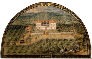 Giusto Utens "" La Peggio "" villája (XVI. század). Labdázó férfiak. Firenzei Múzeum úgy, ahogy volt. Firenze.