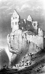 A Chateau de Crussol, Saint-Peray, Franciaország, 19. század. alkotó: Godard Q. des Augustins