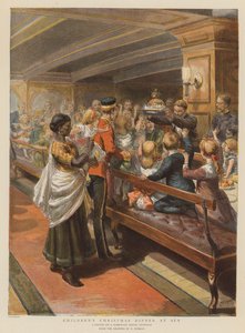 Gyermek karácsonyi vacsora a tengeren (chromolitho)