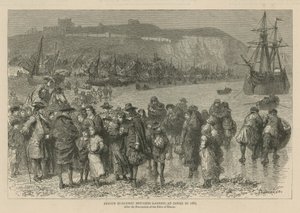 A hugenották Angliában: Doverben landoló francia hugenotta menekültek 1685-ben (metszet)