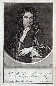 Richard Steele portréja, a "The Dramatic Works of Richard Steele" címlapja, metszette George Vertue (1684-1756), London. alkotó: Godfrey (after) Kneller