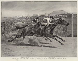 A Derby Stakes befejezése Epsomban, Mr. W. C. Whitney Volodyovski nyer alkotó: Godfrey Douglas Giles