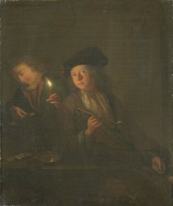 A dohányos (Egy férfi pipával és egy férfi, aki italt tölt a pohárba) alkotó: Godfried Schalcken (attributed to)