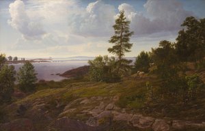 Kilátás a szigetcsoportra Elleholmban, Blekingében