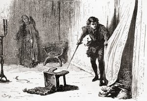 Jelenet William Shakespeare Hamlet című darabjából, III. felvonás, 4. jelenet, Hamlet: Te nyomorult, kiütéses, betolakodó bolond, viszlát! A 189-ben megjelent The Works of William Shakespeare-ből jobbára vettelek téged