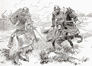 Jelenet William Shakespeare IV. Henrik király című drámájából, 1. rész, V. felvonás, 3. jelenet, Earl of Douglas: Minden kész, minden nyert, itt lélegzetvisszafojtva fekszik a király, William Shakespeare műveiből, 1896. alkotó: Gordon Frederick Browne
