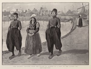 Kísérete, látogatók Marken szigetéről a Zuyder Zee egyik kikötőjében alkotó: Gordon Frederick Browne