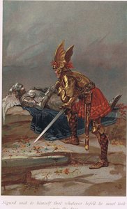 Sigurd azt mondta magában, hogy bármi is történjen, az arcába kell néznie. Illusztráció Alice S. Hoffman 1926-ban megjelent „The Book of Sagas” című művéből. alkotó: Gordon Frederick Browne