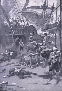 A camperdowni csata 1653. július 29-31., illusztráció a brit szárazföldi és tengeri csatákból, 1915 alkotó: Gordon Frederick Browne