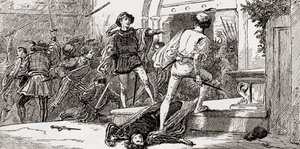 Tybalt megölte Rómeó, jelenet William Shakespeare Rómeó és Júlia című művéből, III. felvonás, 1. jelenet, William Shakespeare műveiből, 1896.