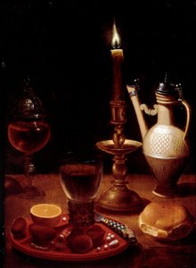 Csendélet gyertyával, pohár borral és narancssárga Gotthardt festménye, Wedig (Gottfried Von Wedig) (1583-1641) Párizs, Musee du Louvre alkotó: Gotthardt von Wedig