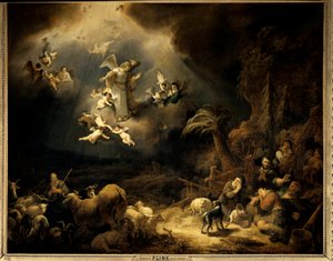 A bejelentés a pásztoroknak Govaert Flink (1615-1660) festménye (ec.flam.) 1639 V. 1,6x1,96 m Párizs, Musee du Louvre.