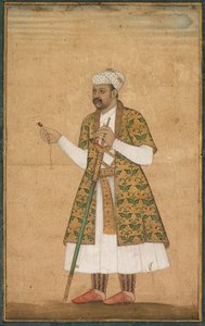 Egy udvaronc, esetleg Alam kán, Spinelt és Deccan kardot tart, c. 1605-1610. alkotó: Govardhan