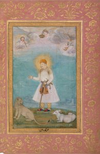 Akbar Oroszlánnal és borjúval, Folio a Shah Jahan albumból, verso: kb. 1630, recto: kb. 1530-50