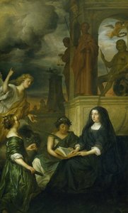 Allegória Frederik Hendrik (1584-1647), Orange hercegének emlékéről, özvegye, Amalia van Solms arcképével