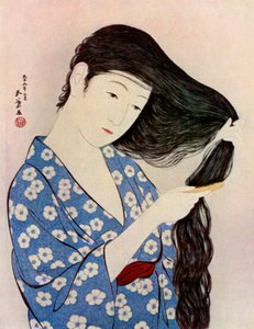 Egy haját fésülködő japán nő, 1920 1930.