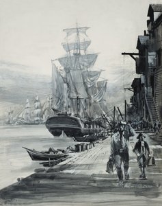 Kikötői jelenet (gouache, papír)