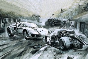 A Le Mans-i verseny 1967-ben (gouache, papír)