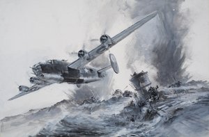 A Laconia elsüllyedése 1942-ben (gouache, papír) alkotó: Graham Coton