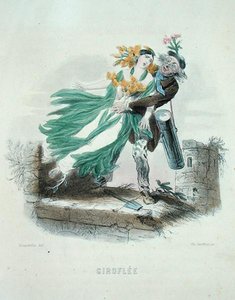 Füvész, aki ellopja a falvirágot, a „Les Fleurs Animees”-ből, vésette Charles Geoffroy (1819-82) alkotó: Grandville