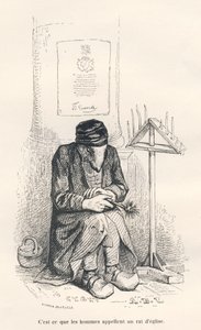Egyházi patkány. A matricákat JJ Granville illusztrálta. A metszet Andrew, Best és Leloir aláírásával szerepel a "A filozófus patkány" című részben, amelyet Edouard Lemoine írt az "Állatok magán- és közéletének jelenetei" c. Paris, J. Hetzel és Paulin alkotó: Grandville