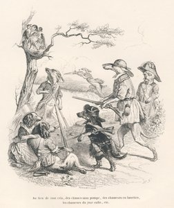 Az állatok mint vadászok. JJ Granville illusztrált matricái. Andrew, Best és Leloir által aláírt metszet a "Souvenirs d