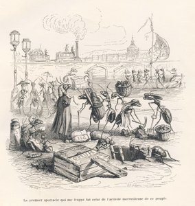 Hangyák teljes aktivitásban a Szajna partján. A miniatűröket JJ Granville illusztrálta. Porret aláírású metszet a "Egy veréb utazása Párizsból" című részben George Sand által írt "Jelenetek az állatok magán- és közéletéből". Párizs, alkotó: Grandville