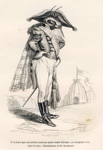Minden vagyonára csak a gyönyörű színei voltak, és arra számított, hogy luxusban, bőségben és megtiszteltetésben élhet. A matricákat JJ Granville illusztrálta. Andrew, Best és Leloir aláírt metszet a "Voyage d