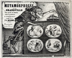 Irodalom. A Daily Metamorphosis, Jean Jacques Grandville karikaturista. Plakát, Franciaország alkotó: Grandville