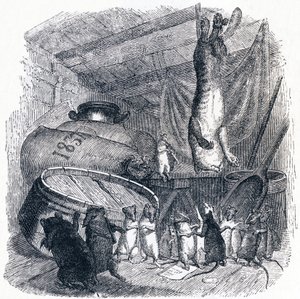A macska és az öreg patkány (Le chat et un vieux rat) – La Fontaine meséi alkotó: Grandville