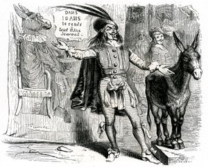 A sarlatán: Grandville által illusztrált La Fontaine-mese. Edition Garnier 1860. Ez a kapitány megnehezíti minden szamár tudóssá tételét.