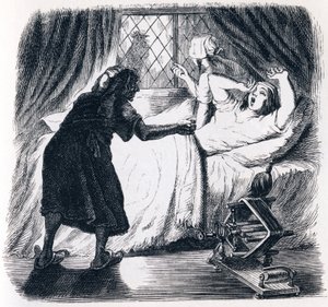 Az idős hölgy és a két szolga - La Fontaine meséi alkotó: Grandville