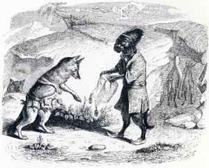 A beteg oroszlán és a róka – La Fontaine meséi alkotó: Grandville