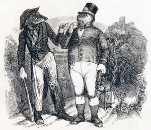 A farkas és a kutya – La Fontaine meséi alkotó: Grandville