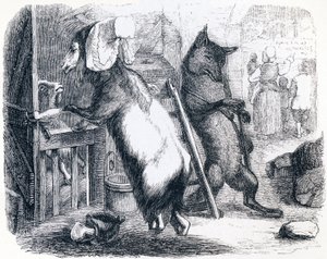 A farkas, a kecske és a kecskebaba – La Fontaine meséi alkotó: Grandville