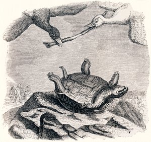 a teknős és a két kacsa – La Fontaine meséi alkotó: Grandville