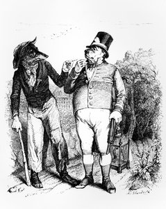 A kutya és a farkas, illusztráció a La Fontaine „Fables”-hoz, H. Fournier Aine, 1838