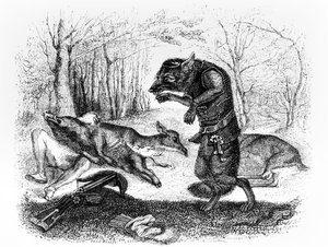 A farkas és a vadász, illusztráció a La Fontaine „Fables”-hoz, H. Fournier Aine, 1838