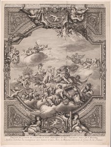 Apollo jutalmakat oszt ki, Minerva pedig megkoronázza Franciaország zsenijét Apollon distirbuë des recompenses aux Sciences et aux Arts, et Minerve couronne le Genie de la France (cím a tárgyon) Mennyezeti festmények a Versailles-i palotában (sorozat címe) alkotó: Gérard Audran