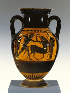 Athéni attikai B típusú fekete alakos tábla-ámfora, Héraklész a kentaurra támad, Kr. e. 530-20 (terrakotta)