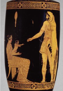Tetőtéri vörös figurás lekythosz, amely Herakles 100581-es kerámiarészletét ábrázolja alkotó: Greek