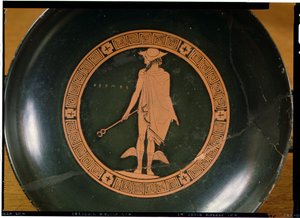 Görög vörös figurás csésze, Hermész istent ábrázolva (kerámia) alkotó: Greek