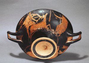 Héraklészszel és a ceryneai hinduval díszített Kylix (kerámia) alkotó: Greek